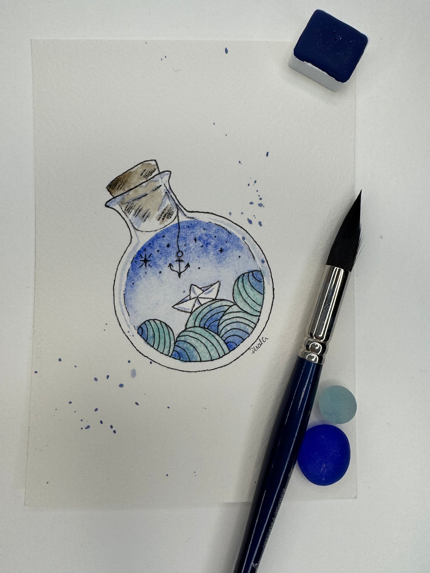 Original Aquarell Fläschchen 14,5x10,5cm