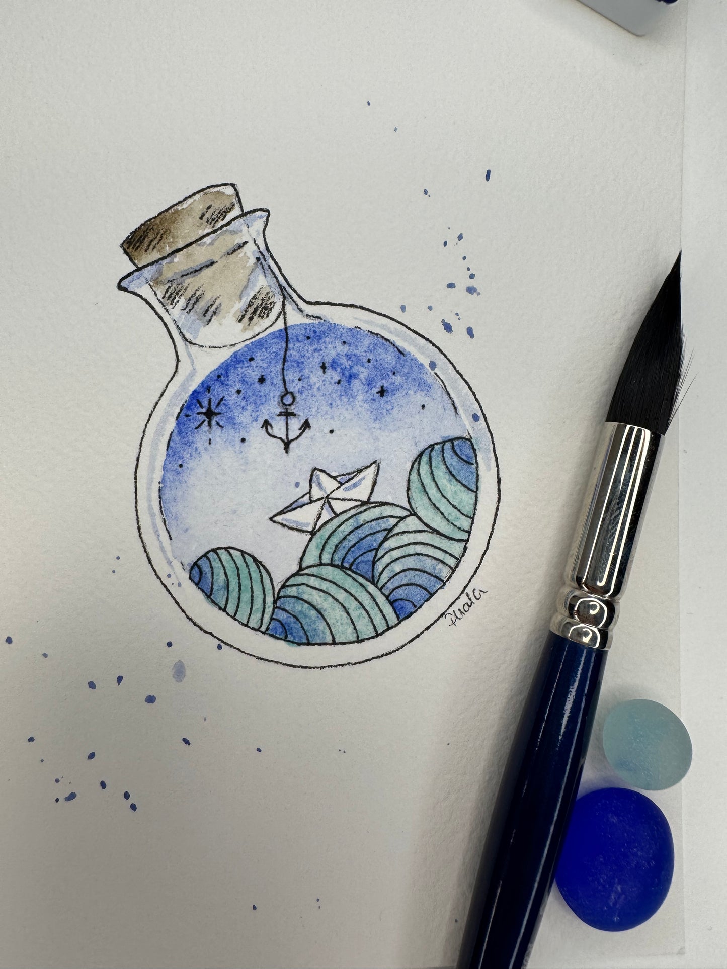 Original Aquarell Fläschchen 14,5x10,5cm