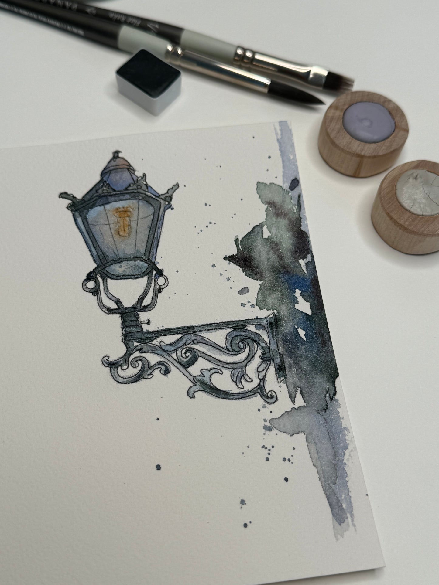 Aquarell Original 14,5x10,5cm Laterne