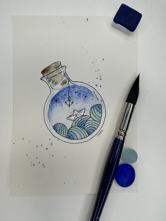 Original Aquarell Fläschchen 14,5x10,5cm